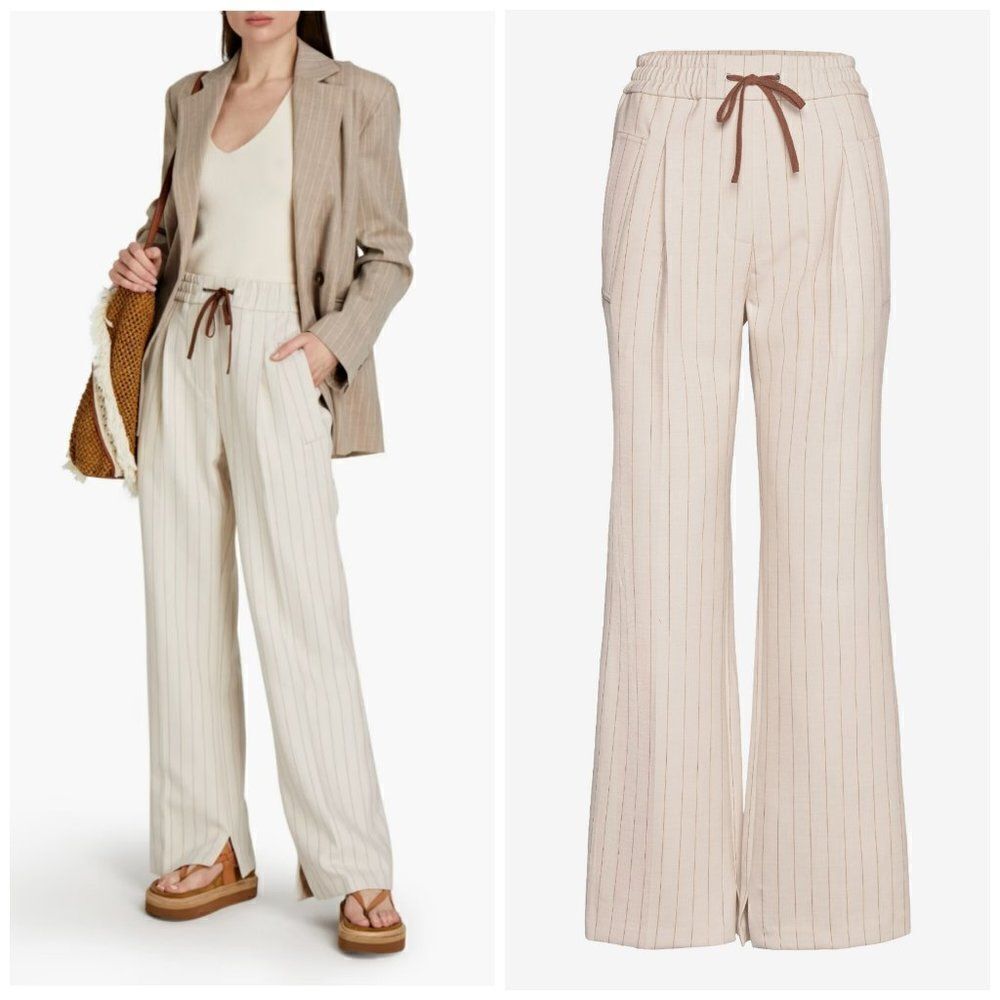 3.1 Phillip Lim Women's Striped Straight Leg Track Pants Ecru Tan